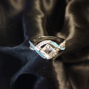 Art deco enamel and CZ ring